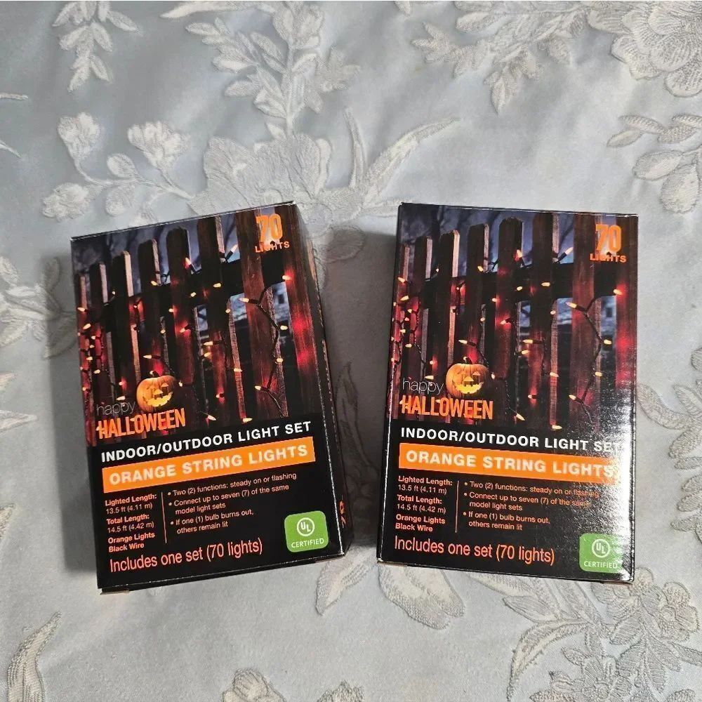 Bundle of 2 Halloween Orange String Lights 140 Lights Total Indoor/Outdoor New